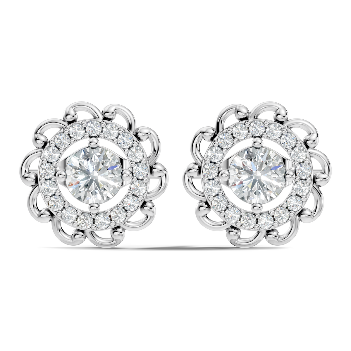 Vintage Round Labgrown Diamond Stud Earring In 14K Solid White Gold For Women's - HIGHCARAT DIAMONDS