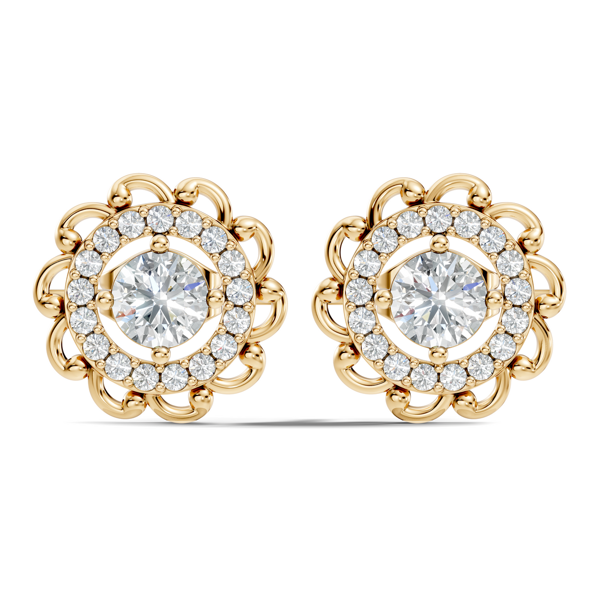 Vintage Round Labgrown Diamond Stud Earring In 14K Solid White Gold For Women's - HIGHCARAT DIAMONDS