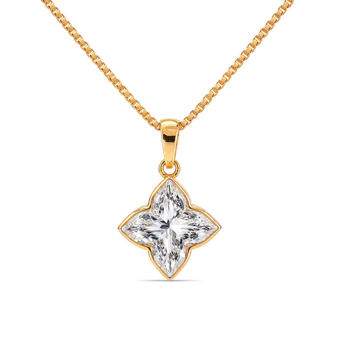 Bezel Set Clover Lilly Cut Diamond Pendant with Chain