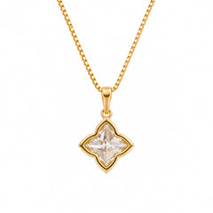 Bezel Set Clover Lily Cut Diamond Pendant With Chain