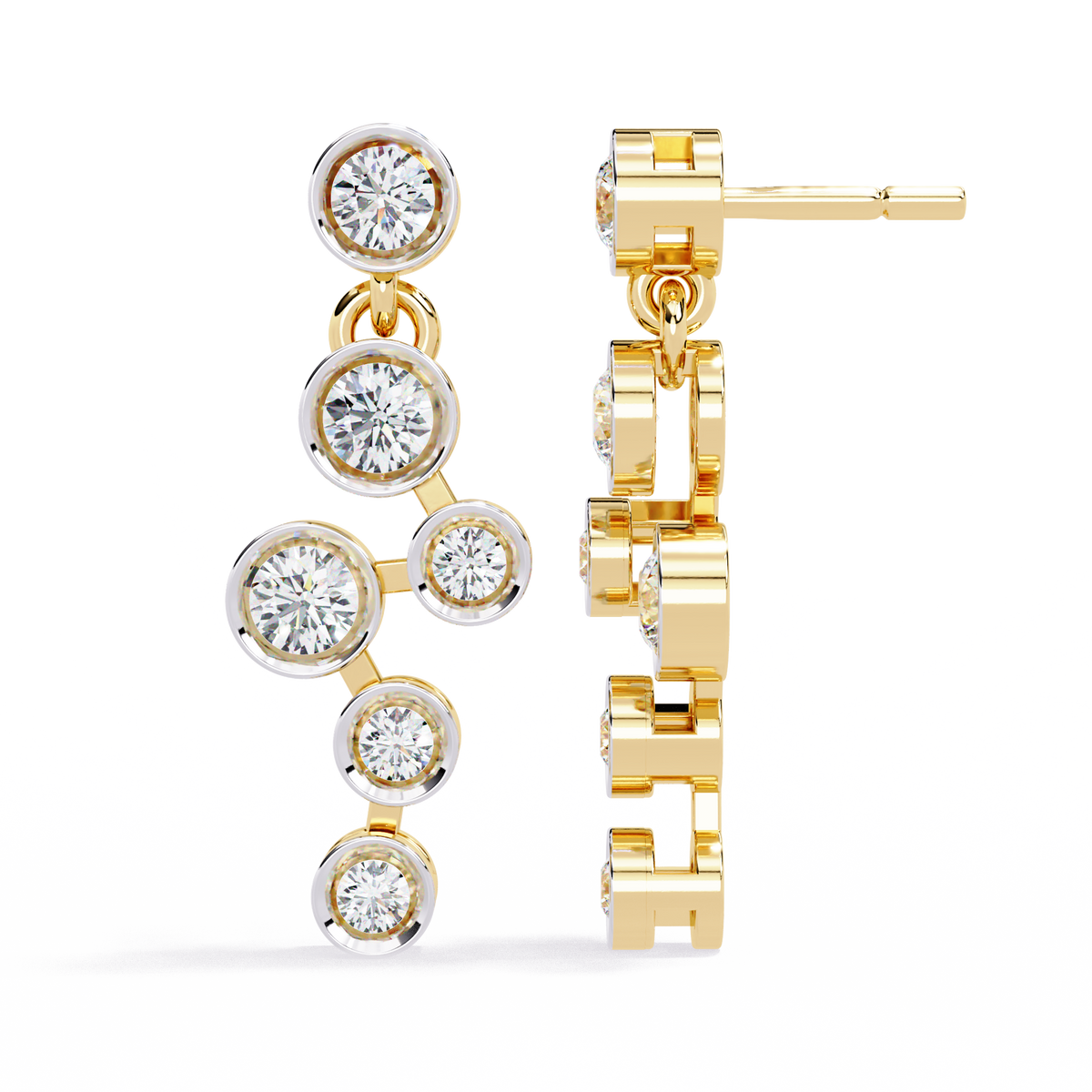 Bezel Set Round Cut Lab Grown Diamond Art Deco Push Back Wedding Drop Earring For Special Occasion - HIGHCARAT DIAMONDS