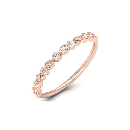 Bezel-Set Round Diamond Band Ring With Milgrain Detailing Vintage Style In 14K Solid Gold - HIGHCARAT DIAMONDS