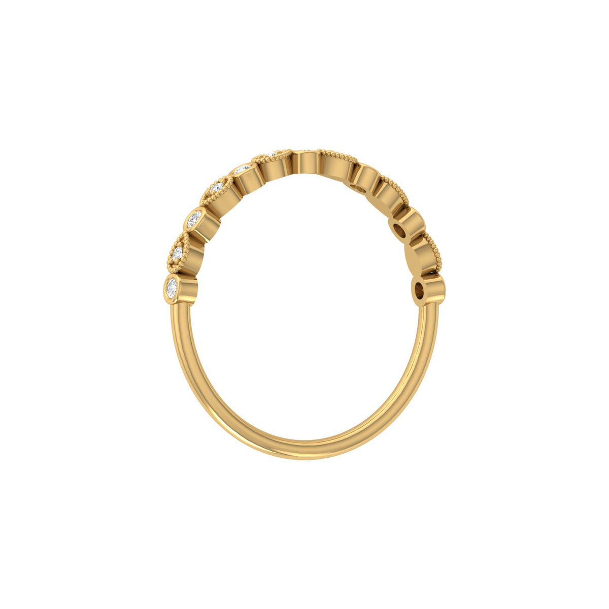 Bezel-Set Round Diamond Band Ring With Milgrain Detailing Vintage Style In 14K Solid Gold - HIGHCARAT DIAMONDS
