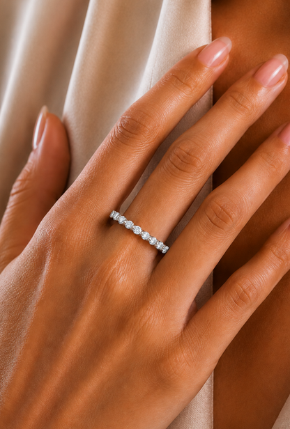 Bezel Set Round Diamond Half Eternity Band Ring In 14KT Gold for Women Lab-Grown or Natural - HIGHCARAT DIAMONDS