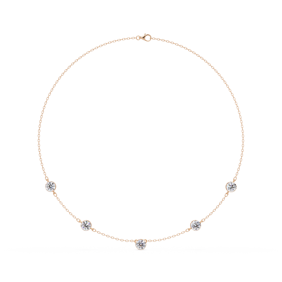 Bezel Set Round Lab-Grown Diamond Rose Gold Station Necklace - HIGHCARAT DIAMONDS