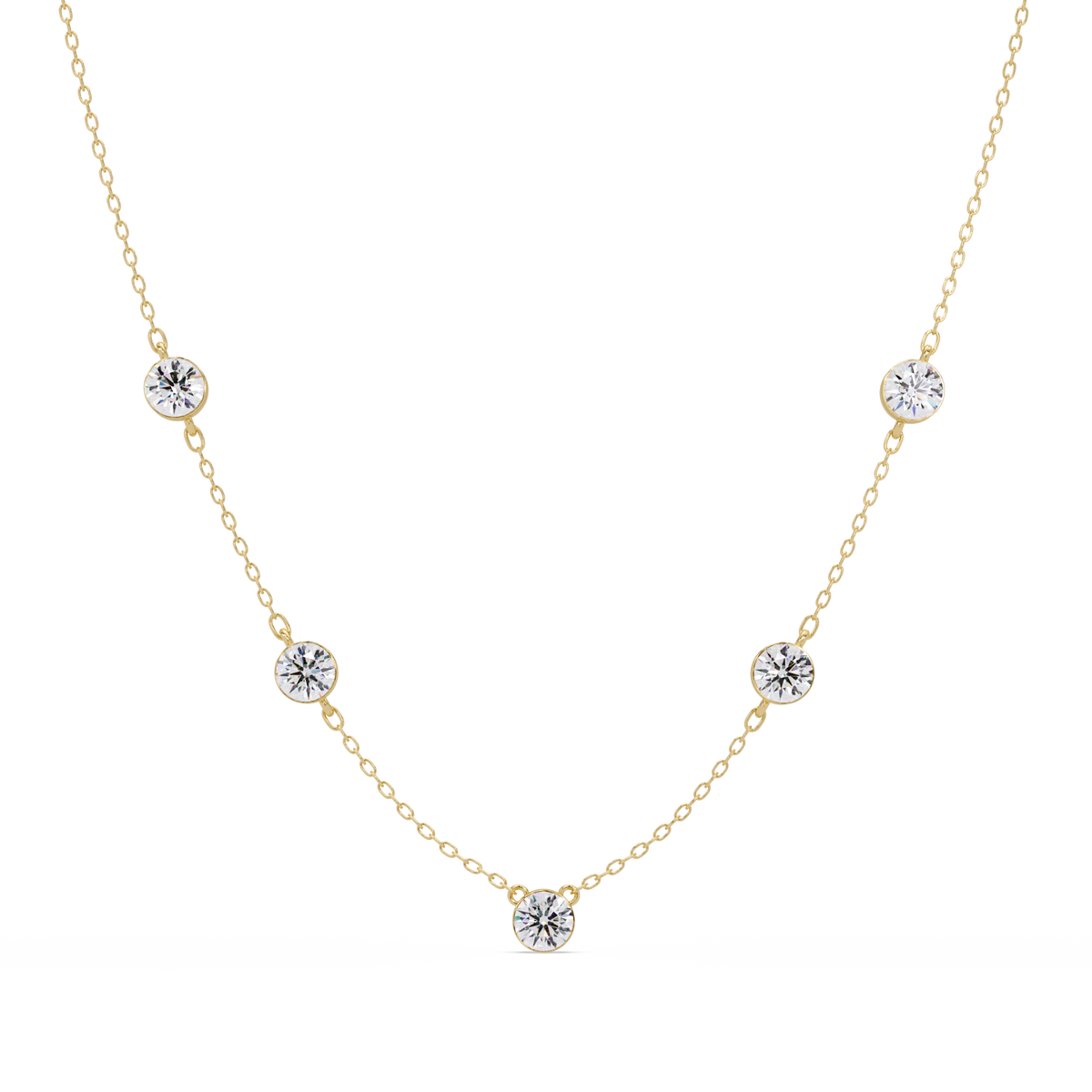 Bezel Set Round Lab-Grown Diamond Rose Gold Station Necklace - HIGHCARAT DIAMONDS