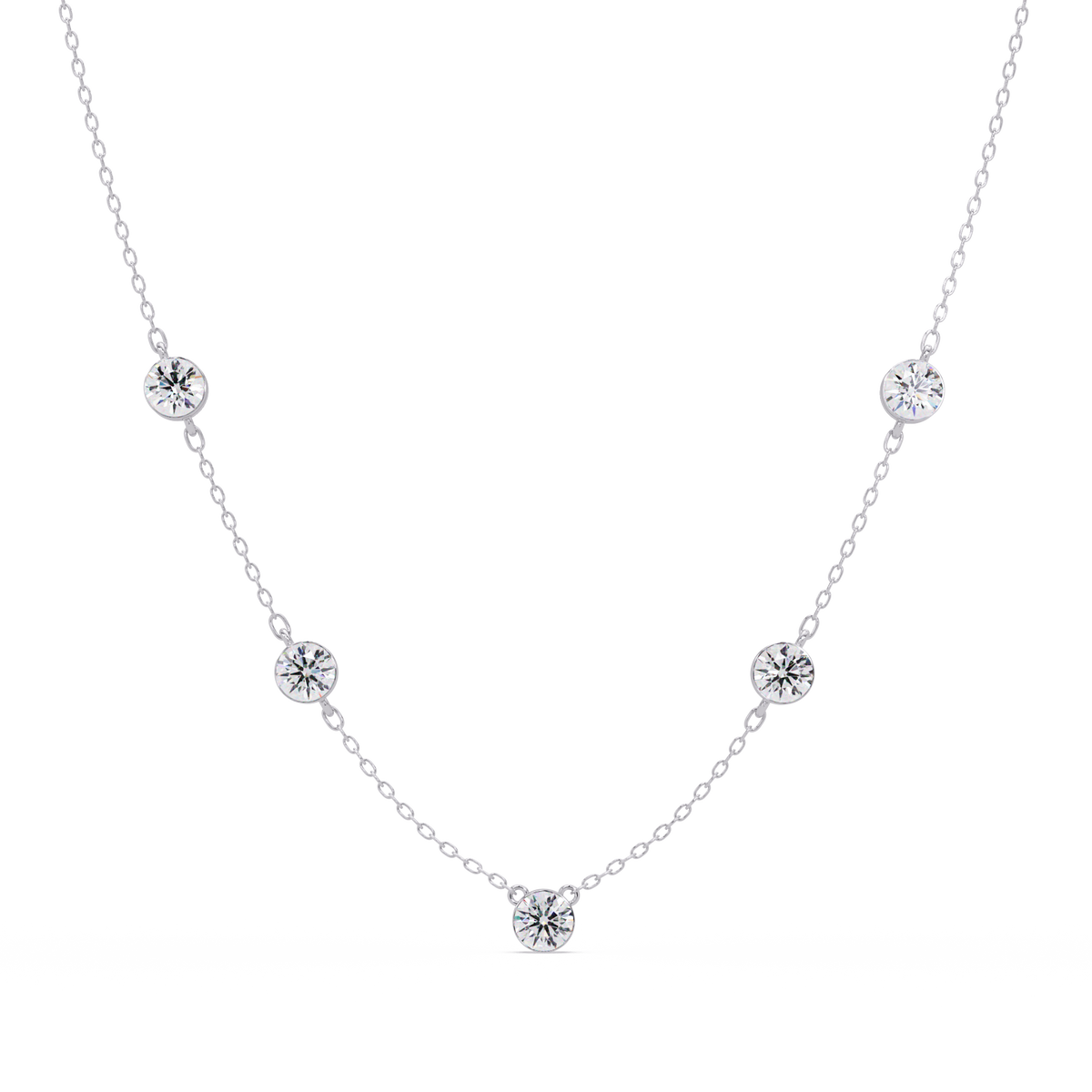 Bezel Set Round Lab-Grown Diamond Rose Gold Station Necklace - HIGHCARAT DIAMONDS