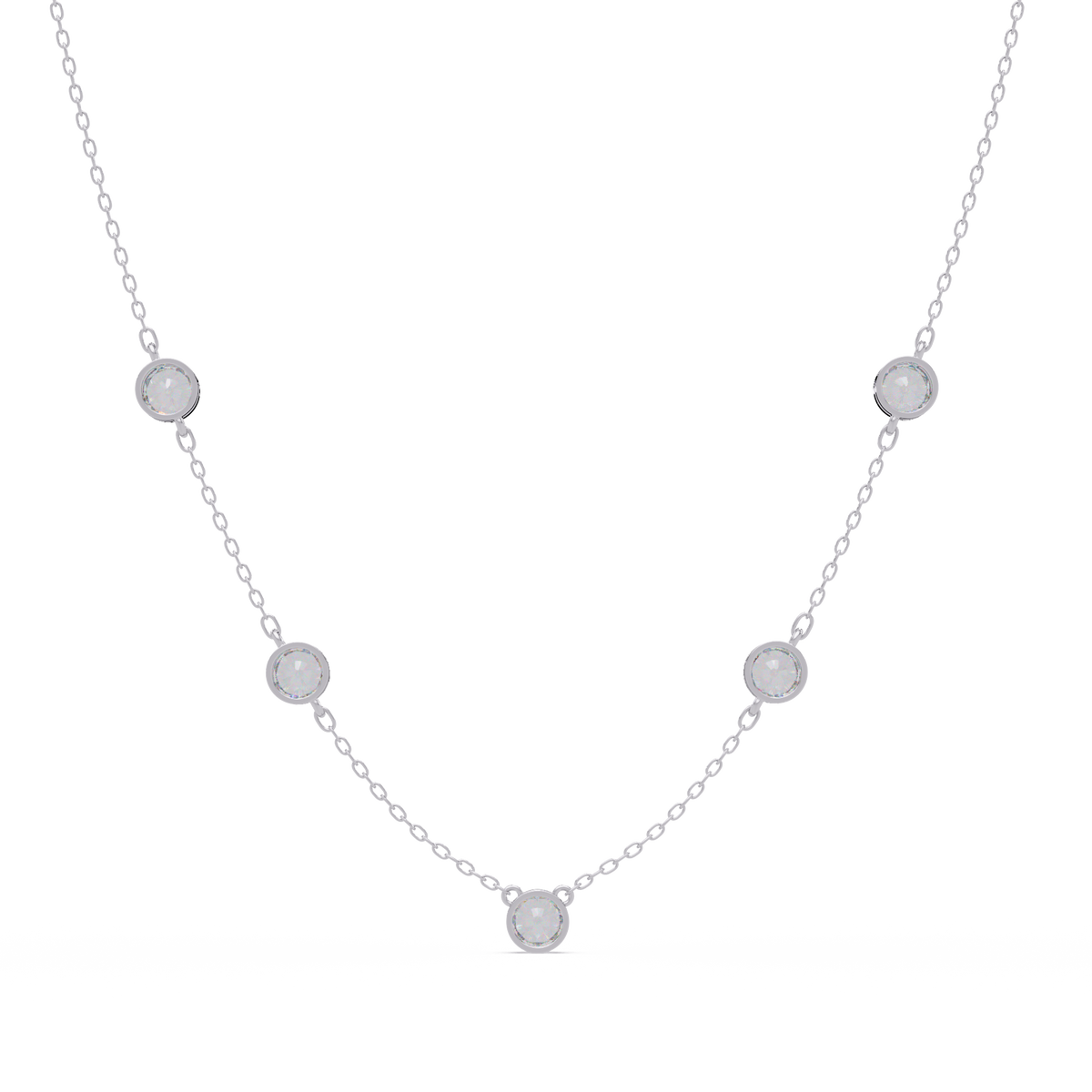 Bezel Set Round Lab-Grown Diamond Rose Gold Station Necklace - HIGHCARAT DIAMONDS