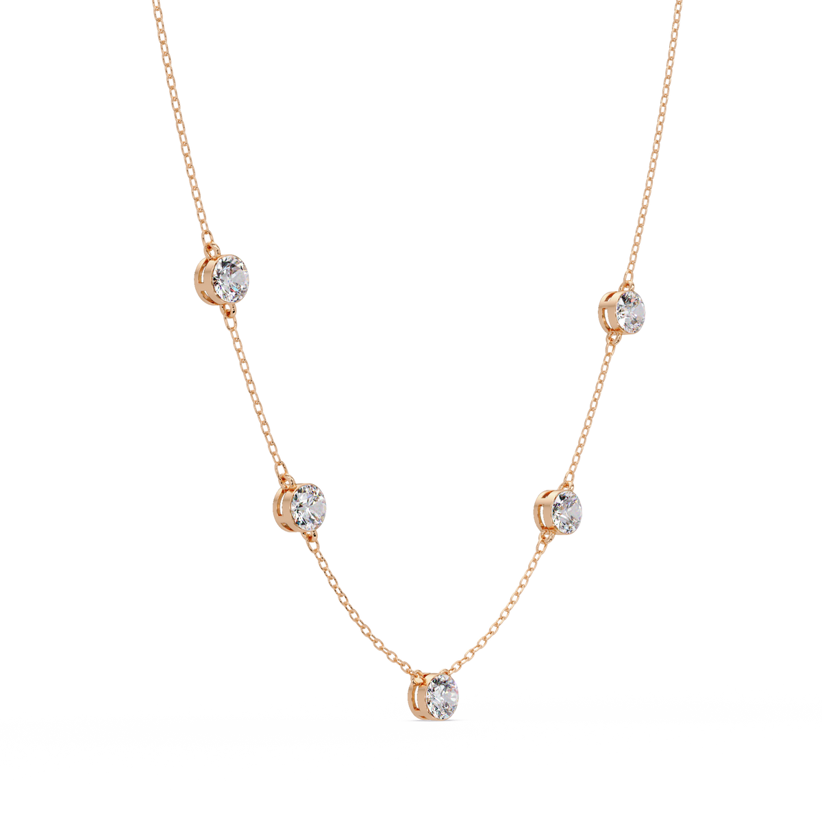 Bezel Set Round Lab-Grown Diamond Rose Gold Station Necklace - HIGHCARAT DIAMONDS