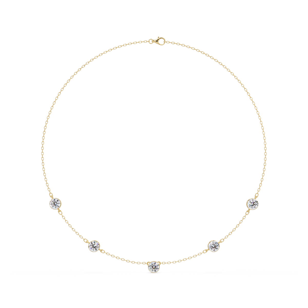Bezel Set Round Lab-Grown Diamond Rose Gold Station Necklace - HIGHCARAT DIAMONDS