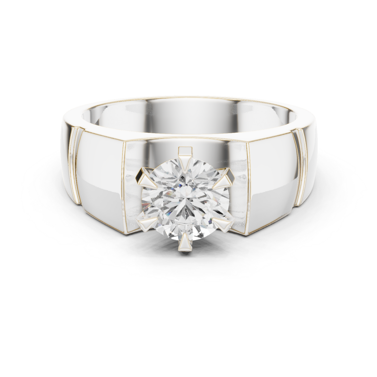 1.50 Ct Round Shapes Lab grown Diamond 14k Solid White Gold Unique Official Wear Diamond Ring For Men - HIGHCARAT DIAMONDS
