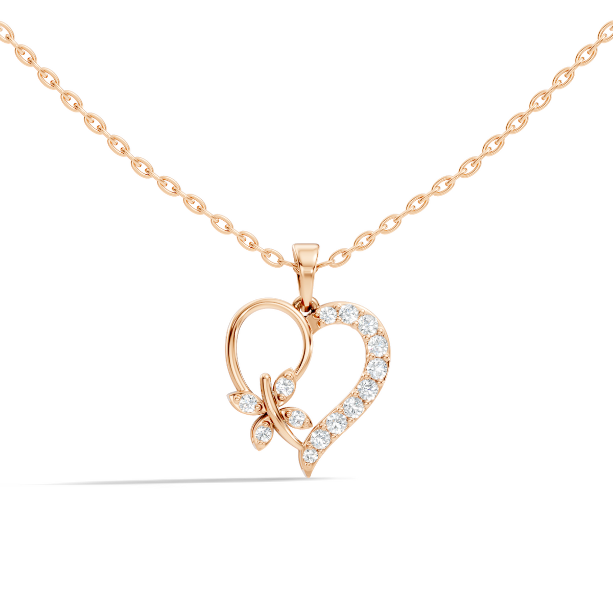 Butterfly heart pendant necklace with lab grown diamonds