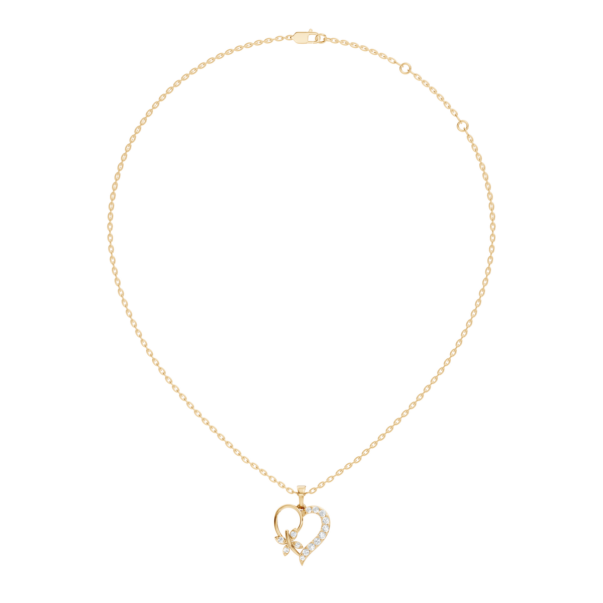 White gold butterfly necklace with round diamond accents