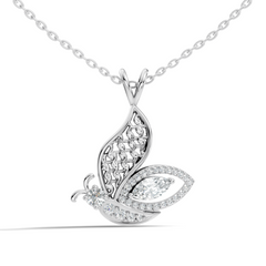 Butterfly Shape Marquise & Round Lab Grown 10k Solid Gold Elegance Minimalist Diamond Pendant For Women - HIGHCARAT DIAMONDS