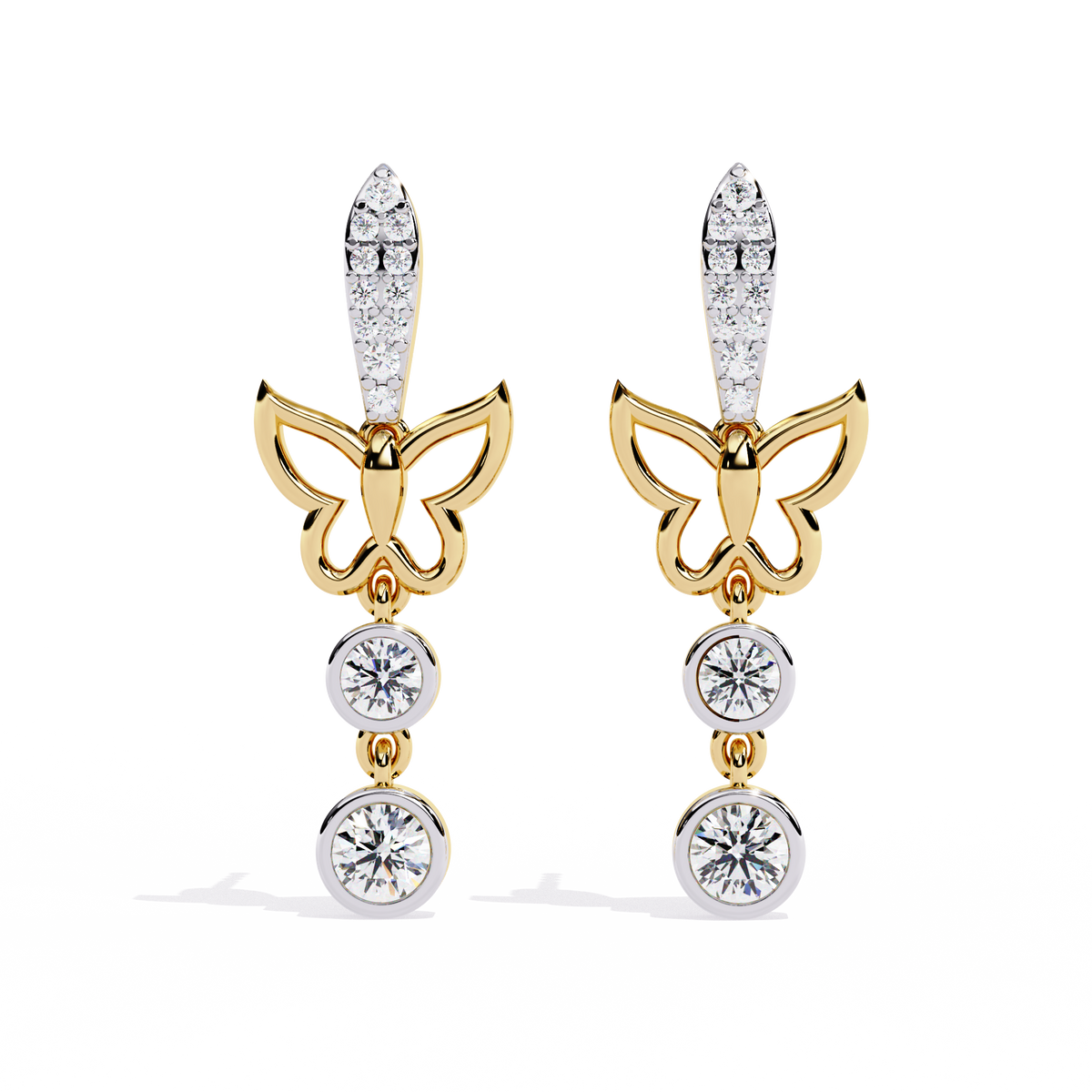 Butterfly drop earrings with round lab grown diamonds
