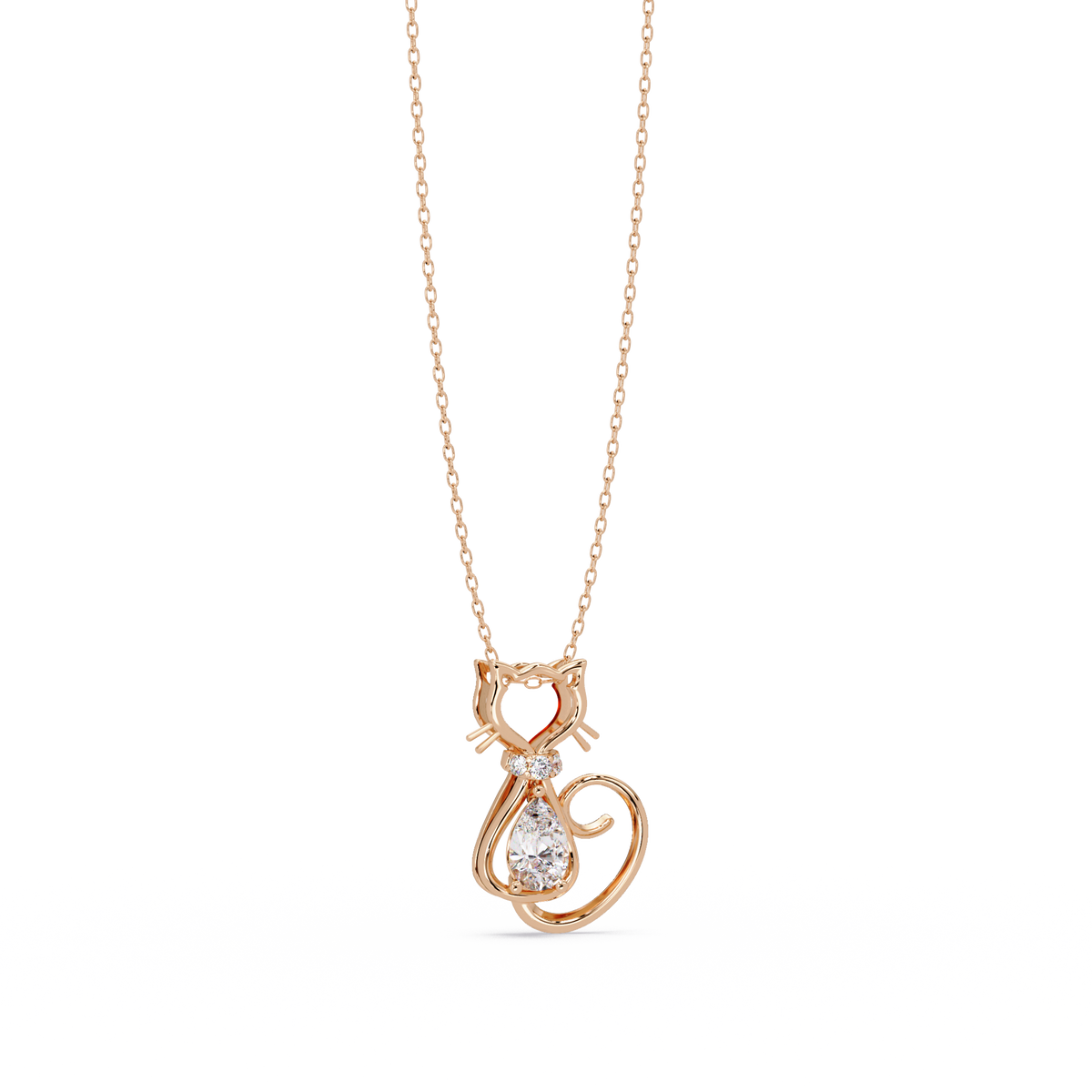 Cat Shape Pear Cut Lab Grown Unique Rose Gold Diamond Pendant - HIGHCARAT DIAMONDS
