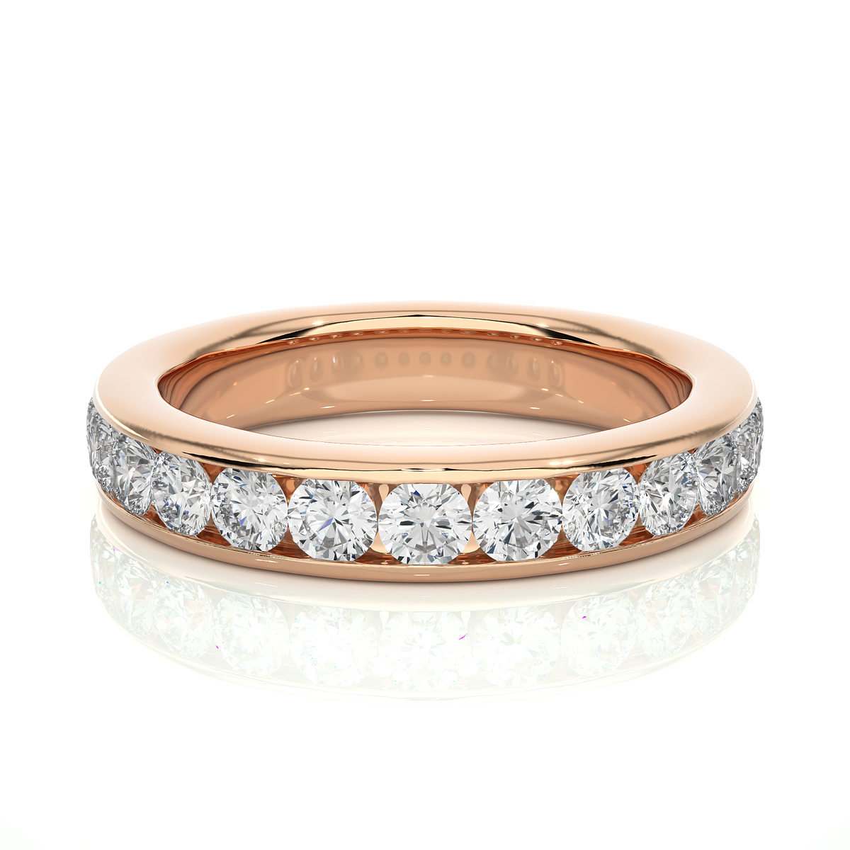 Channel Set Round Cut Diamond Half Eternity Band Perfect Gift For Her In 14K Solid Gold - HIGHCARAT DIAMONDS