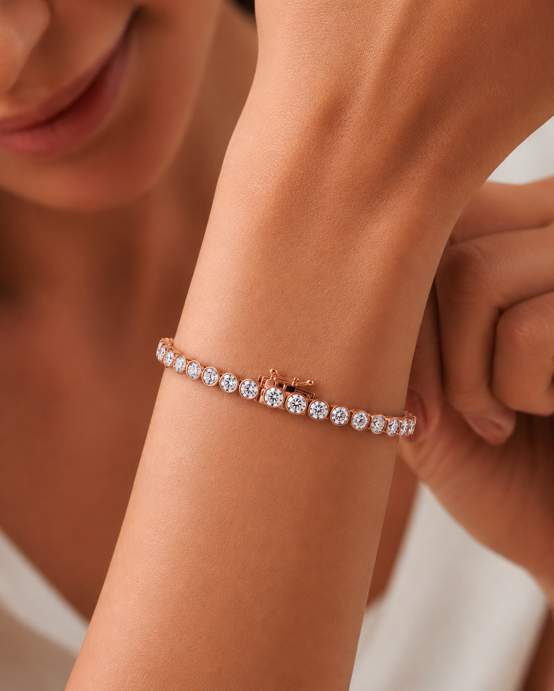 Round Cut Bezel Set Lab-Grown Diamond Tennis Bracelet