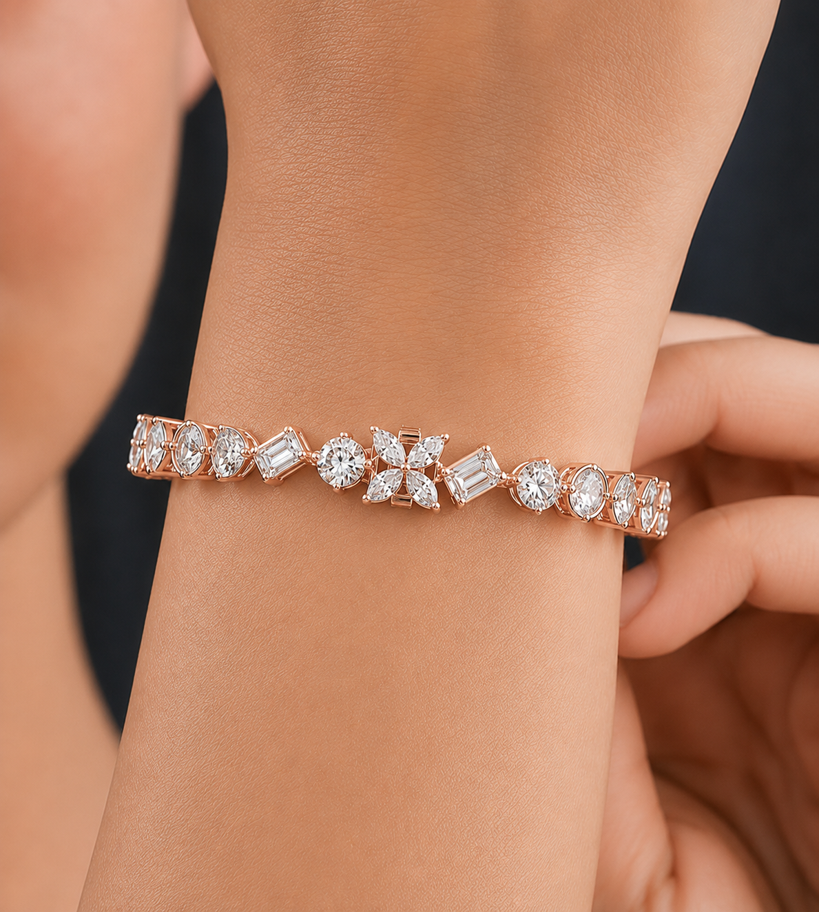 Lab Grown Round Diamond Floral Motif Bracelet