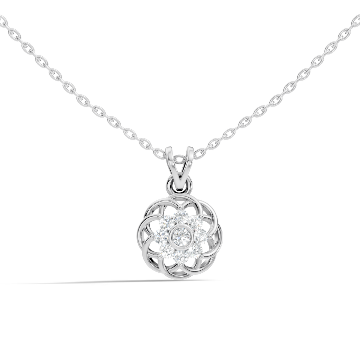 Unique Round Cut Diamond Pendant In 14K White Gold Customized Jewelry For Her - HIGHCARAT DIAMONDS