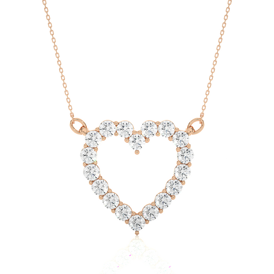Classic 14K Solid Gold Heart Pendant Necklace In 0.46 CT Open Heart Shape Pendant For Women's - HIGHCARAT DIAMONDS