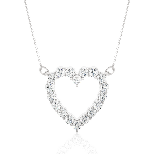 Classic 14K Solid Gold Heart Pendant Necklace In 0.46 CT Open Heart Shape Pendant For Women's - HIGHCARAT DIAMONDS