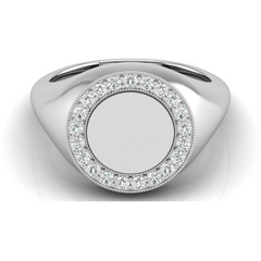 Classic Round Pave Diamond Signet Ring Personalized Unisex Solid Gold Ring in 14K - HIGHCARAT DIAMONDS