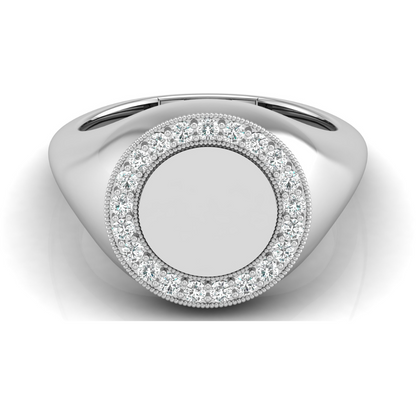 Classic Round Pave Diamond Signet Ring Personalized Unisex Solid Gold Ring in 14K - HIGHCARAT DIAMONDS