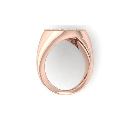 Classic Round Pave Diamond Signet Ring Personalized Unisex Solid Gold Ring in 14K - HIGHCARAT DIAMONDS