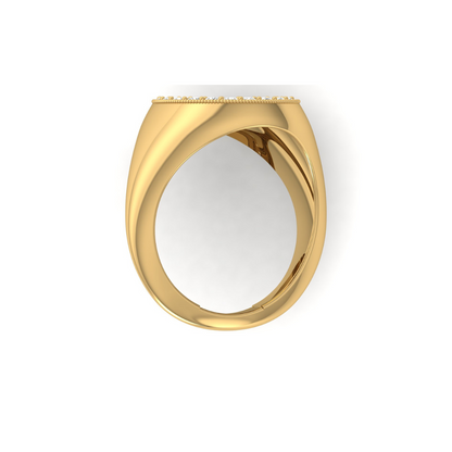 Classic Round Pave Diamond Signet Ring Personalized Unisex Solid Gold Ring in 14K - HIGHCARAT DIAMONDS