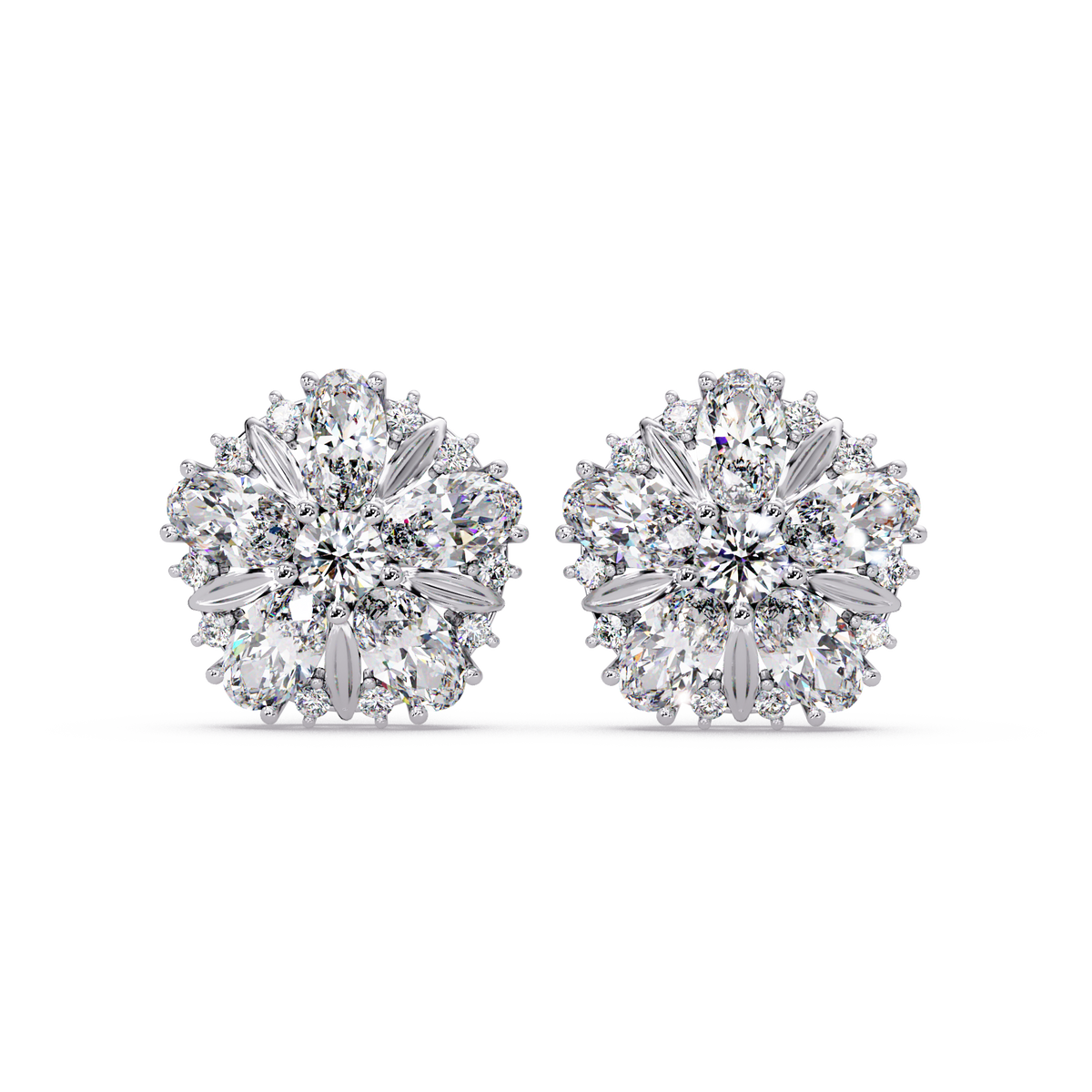 Cluster Floral Lab Grown Diamond Mixed Shape Stud Earrings - HIGHCARAT DIAMONDS