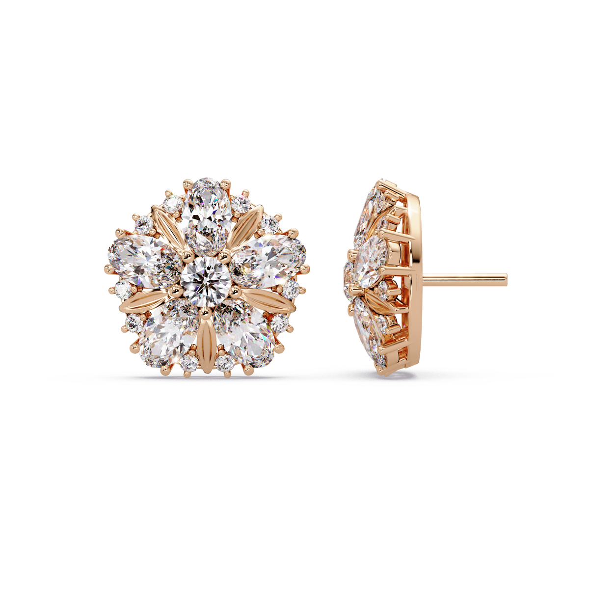 Cluster Floral Lab Grown Diamond Mixed Shape Stud Earrings - HIGHCARAT DIAMONDS