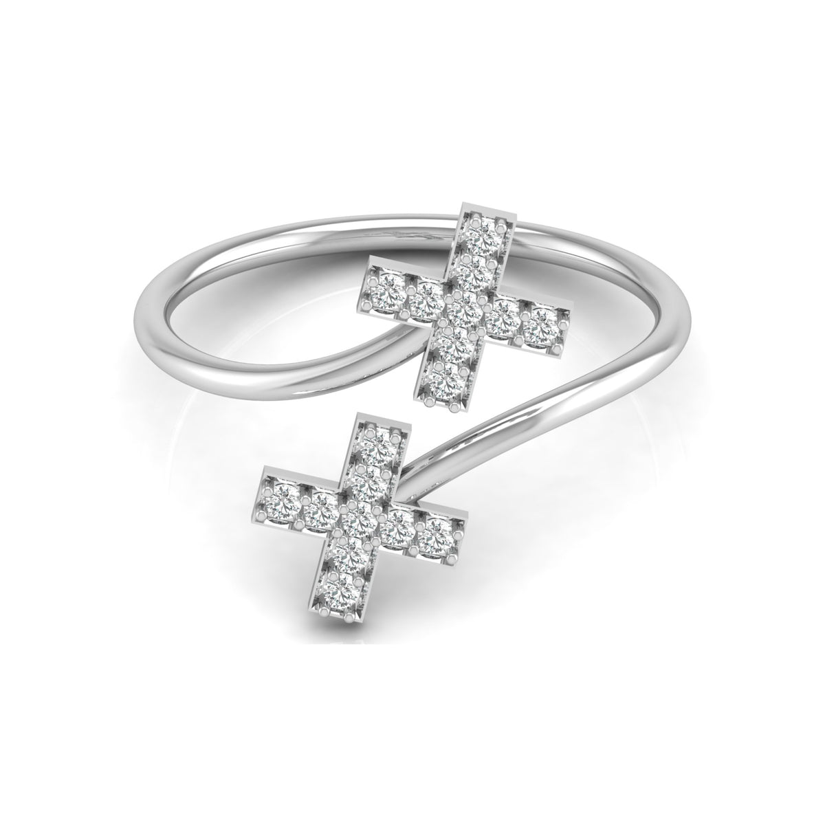Cross Bypass Round Shaped Diamond Ring 14KT Solid Rose Gold Open Wrap Ring for Women - HIGHCARAT DIAMONDS