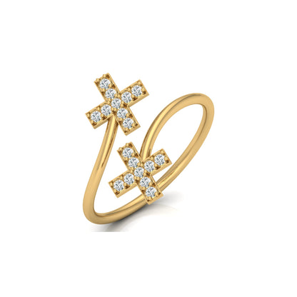 Cross Bypass Round Shaped Diamond Ring 14KT Solid Rose Gold Open Wrap Ring for Women - HIGHCARAT DIAMONDS