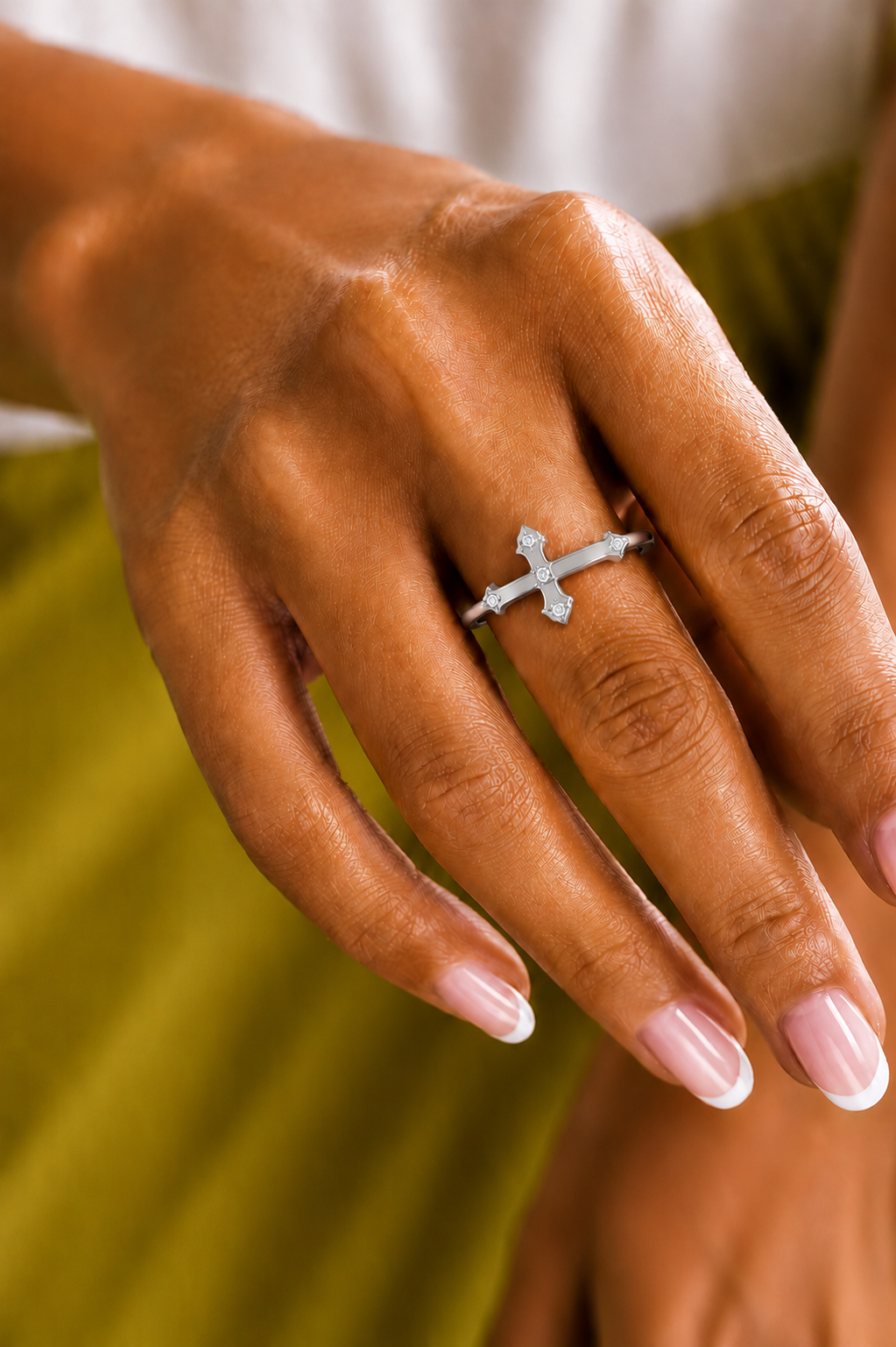Cross Inspired Lab Grown Diamond Ring in 14K Solid White Gold Anniversary Ring  For Her - HIGHCARAT DIAMONDS