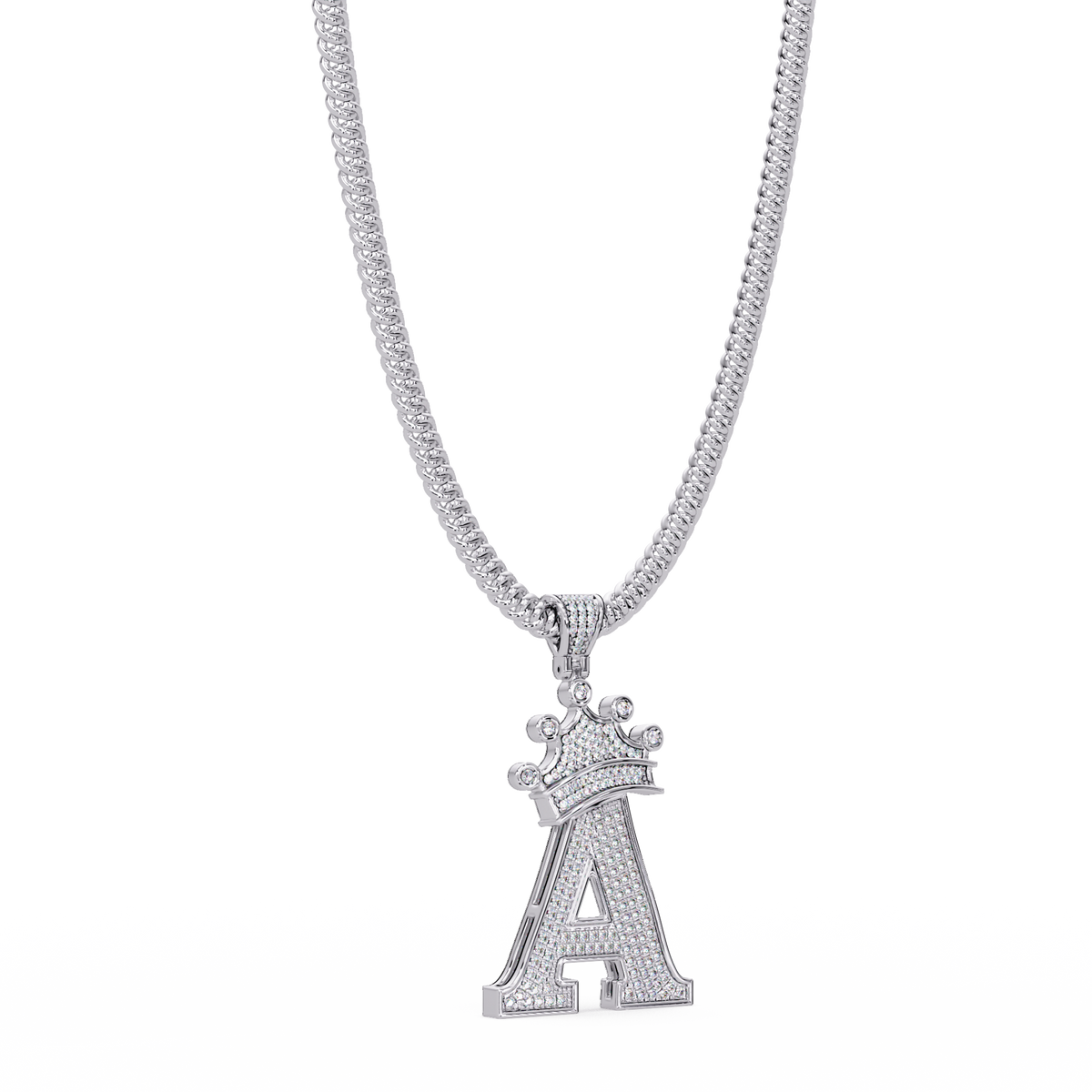 Crowned Letter A Iced Diamond Initial Pendant Necklace - HIGHCARAT DIAMONDS