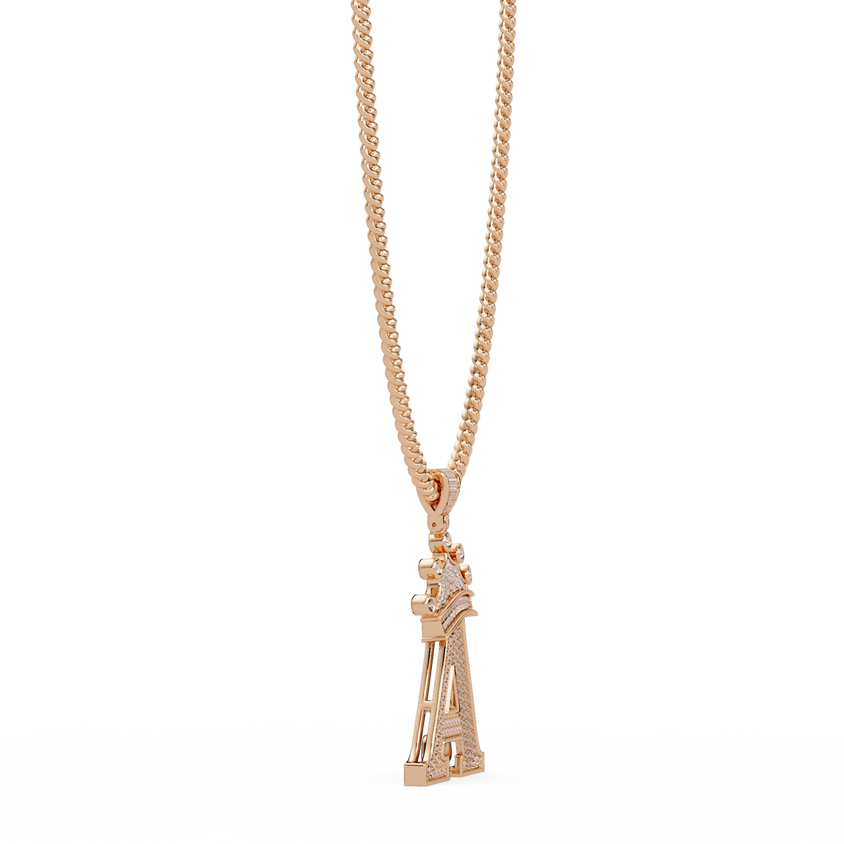 Crowned Letter A Iced Diamond Initial Pendant Necklace - HIGHCARAT DIAMONDS