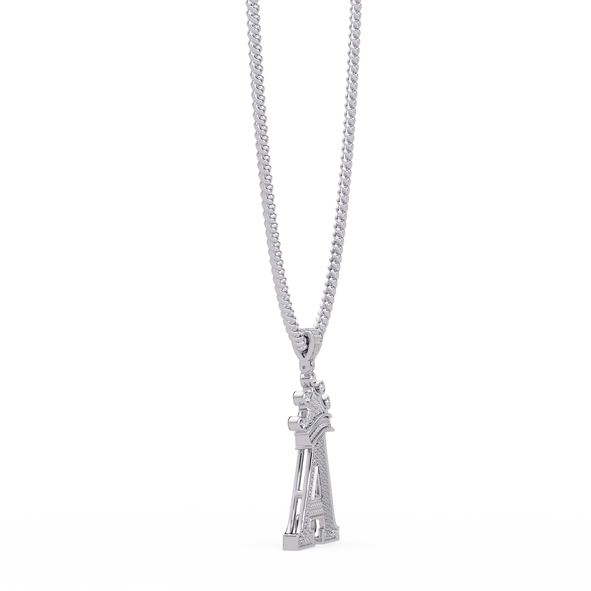 Crowned Letter A Iced Diamond Initial Pendant Necklace - HIGHCARAT DIAMONDS