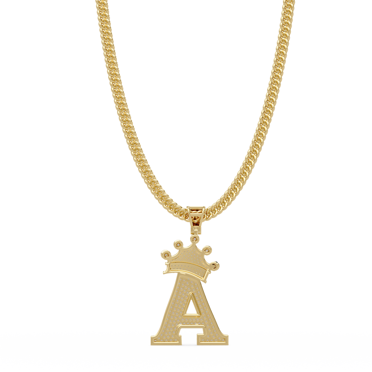 Crowned Letter A Iced Diamond Initial Pendant Necklace - HIGHCARAT DIAMONDS