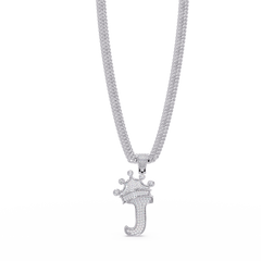 Crowned Letter J Lab Grown Diamond Initial Pendant - HIGHCARAT DIAMONDS