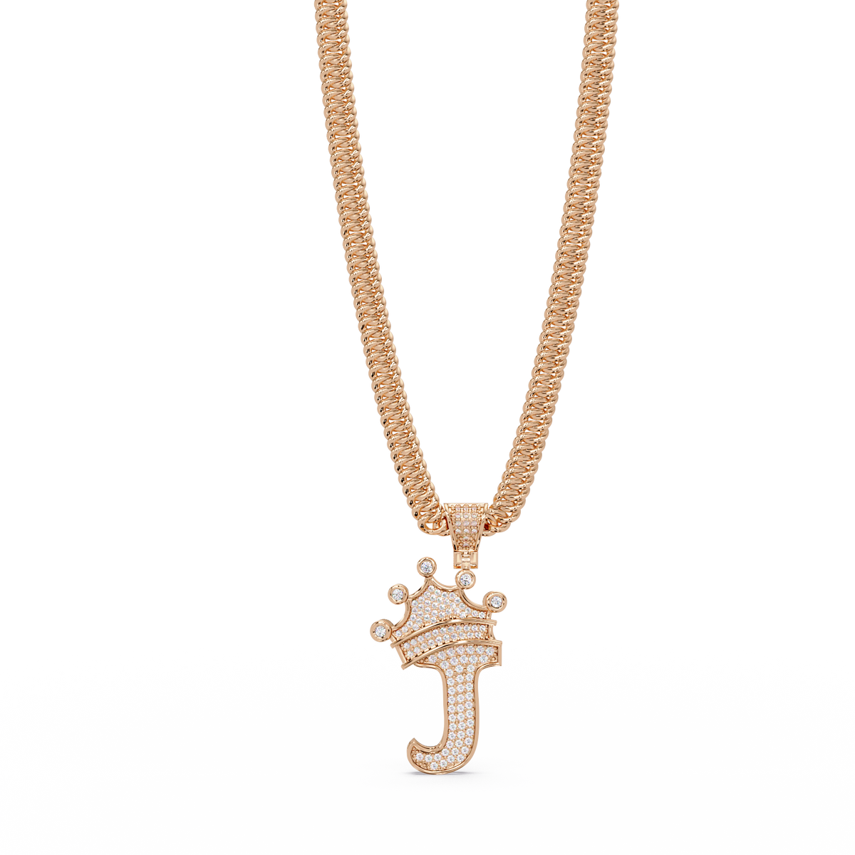 Crowned Letter J Lab Grown Diamond Initial Pendant - HIGHCARAT DIAMONDS