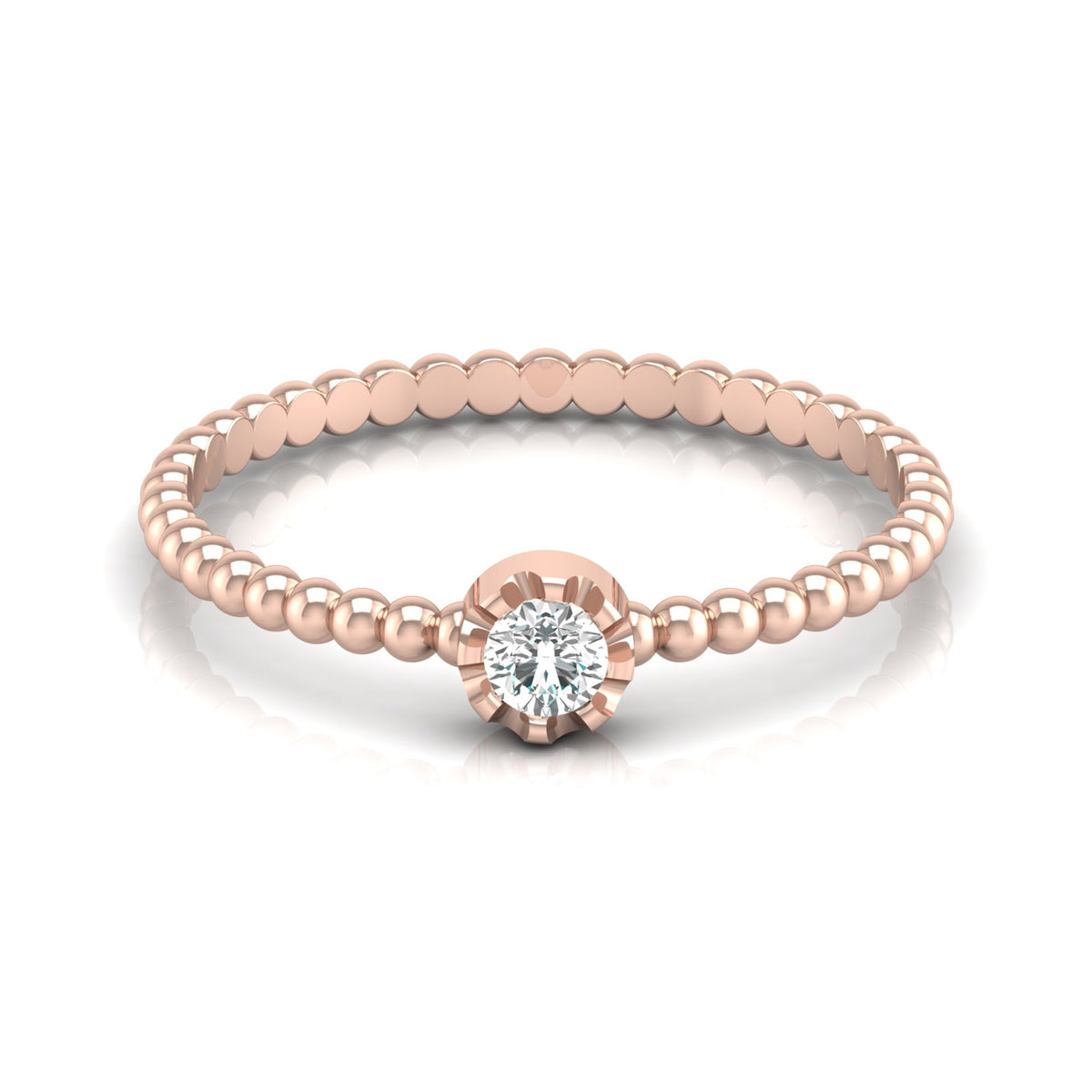 Crushed Round Diamond Solitaire Engagement Ring with polished band design