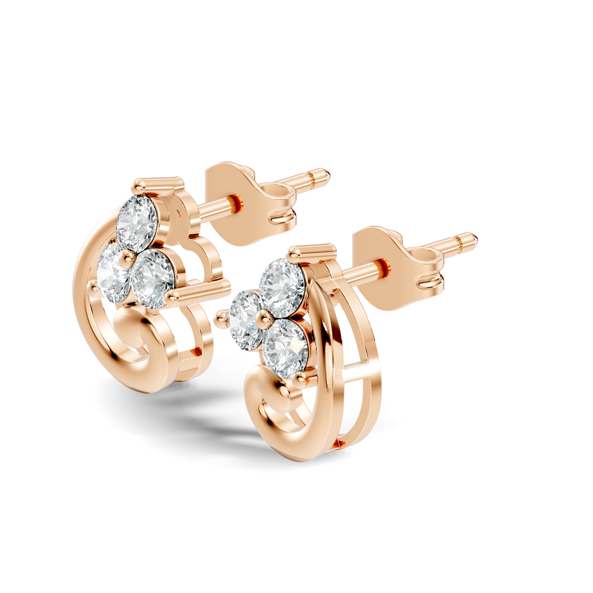 Classic Floral Cluster Round Diamond Stud Earrings 18K White Gold Perfect Gift For Her - HIGHCARAT DIAMONDS