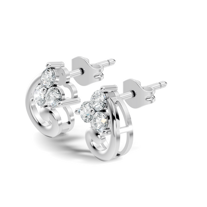 Classic Floral Cluster Round Diamond Stud Earrings 18K White Gold Perfect Gift For Her - HIGHCARAT DIAMONDS