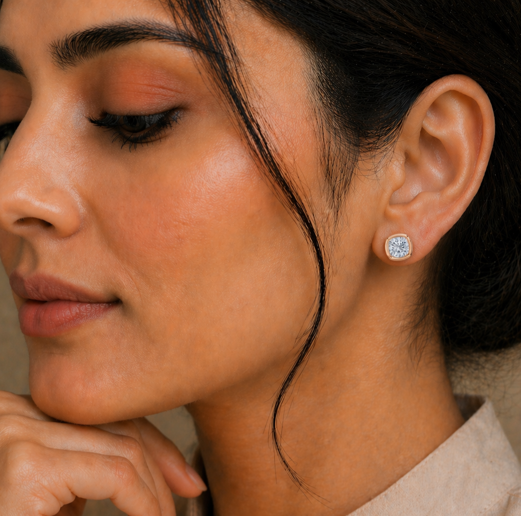 Cushion Cut 1.00CT Lab Grown Diamond Minimalist Bezel Set Stunning Daily Wear Stud Earring - HIGHCARAT DIAMONDS #wearthelook