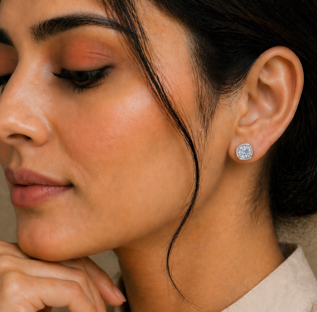 Cushion Cut 1.00CT Lab Grown Diamond Minimalist Bezel Set Stunning Daily Wear Stud Earring - HIGHCARAT DIAMONDS #wearthelook