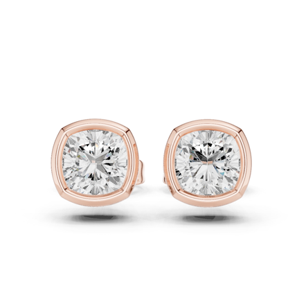 Cushion Cut Lab Grown Diamond Bezel Stud Earrings