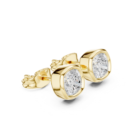 Cushion Cut Lab Grown Diamond Bezel Stud Earrings