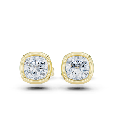 Cushion Cut Lab Grown Diamond Bezel Stud Earrings