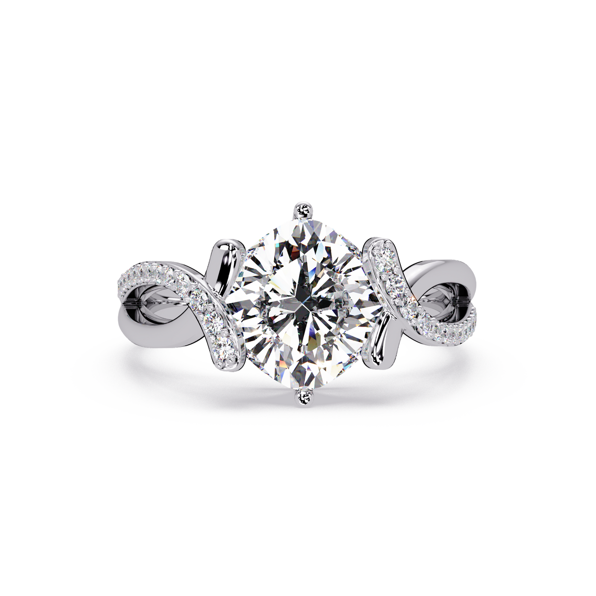 Cushion Cut Lab Grown Diamond Split Shank Ring - HIGHCARAT DIAMONDS